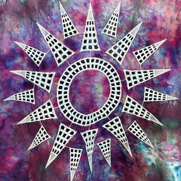 handmade tie dyed men's short sleeve camp shirt purple blue maroon star sunburst - Picture 4 of 9